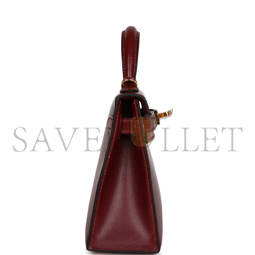 HERMÈS MINI KELLY II BOX BURGUNDY GOLD HARDWARE (19*12*5.5cm)